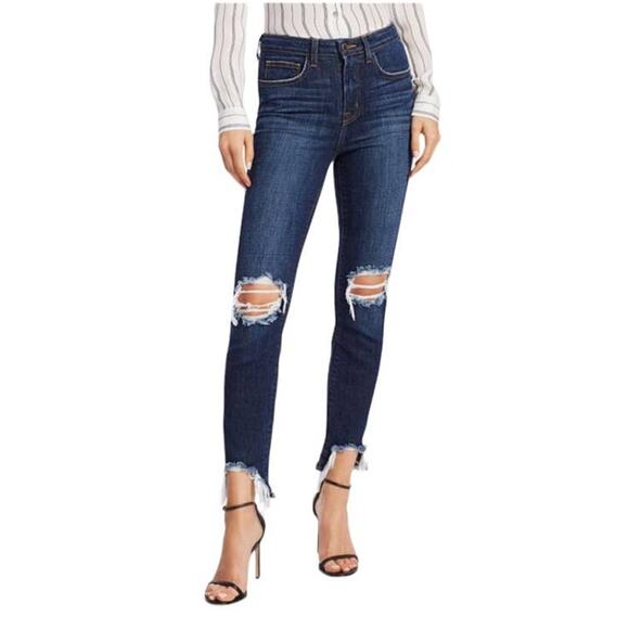L'Agence High Line High Rise Skinny Distressed Blue Cropped Denim Jeans Size 27 - Picture 1 of 9
